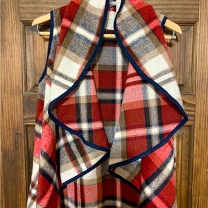 ALTAR’D STATE Clinton Shoulder Plaid Sleeveless Waterfall Cardigan Vest Small